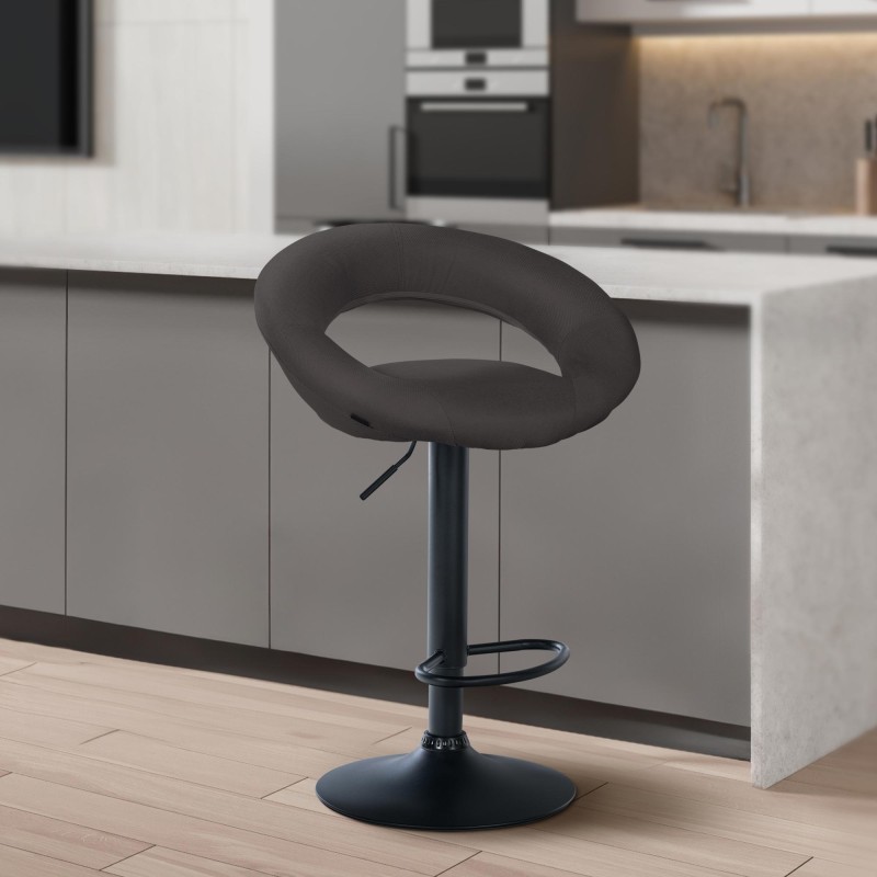 Juego de 2 taburetes de bar Olinda, tapizados en tela, negros