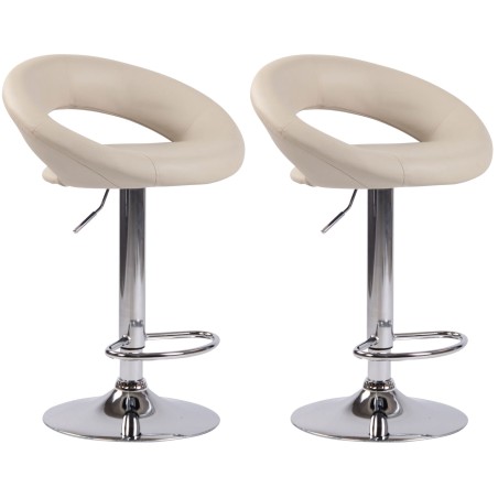 Juego de 2 taburetes de bar Olinda, imitación de cuero, acabado cromado