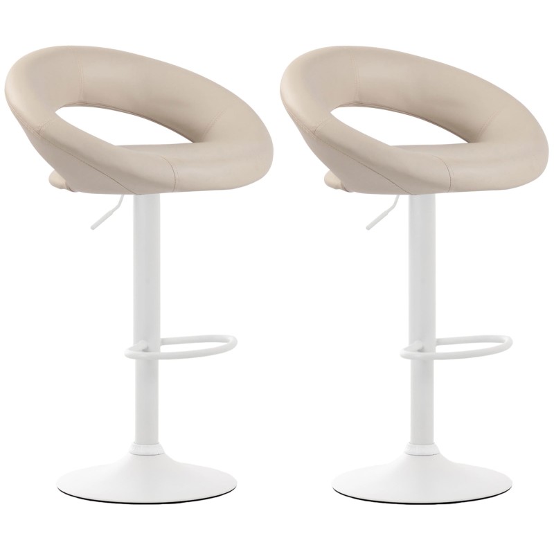 Juego de 2 taburetes de bar Olinda, imitación piel, blancos