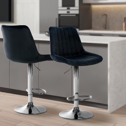 Taburete de bar Toni en terciopelo cromado