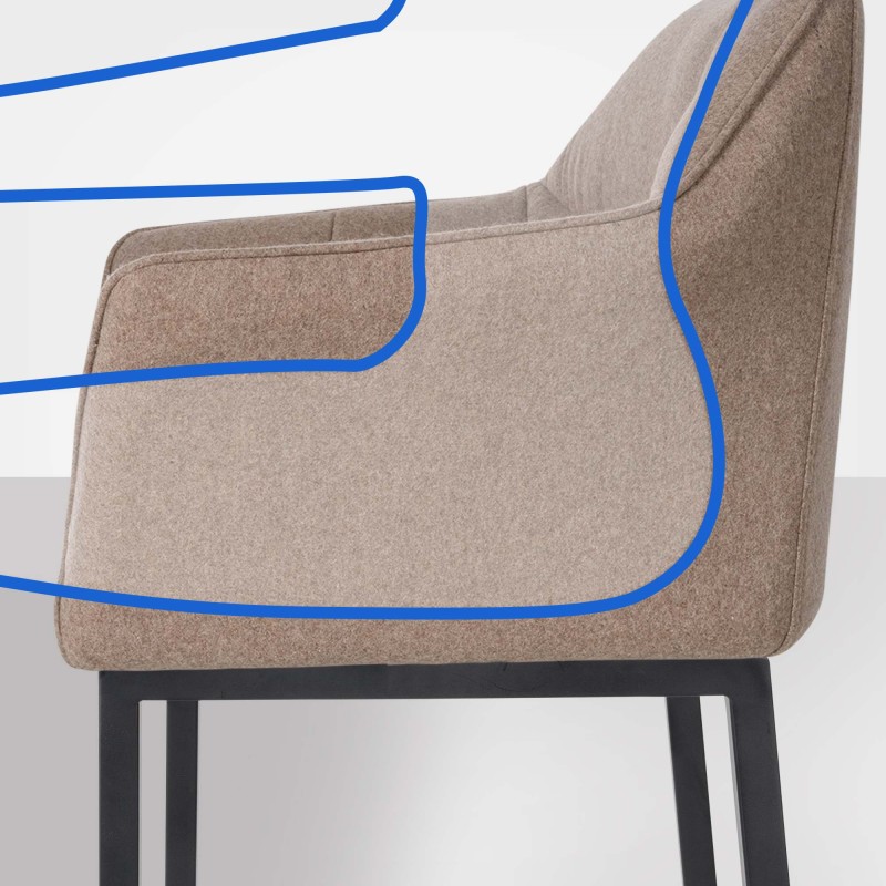 Taburete de bar Damaso B de fieltro con base de 4 patas