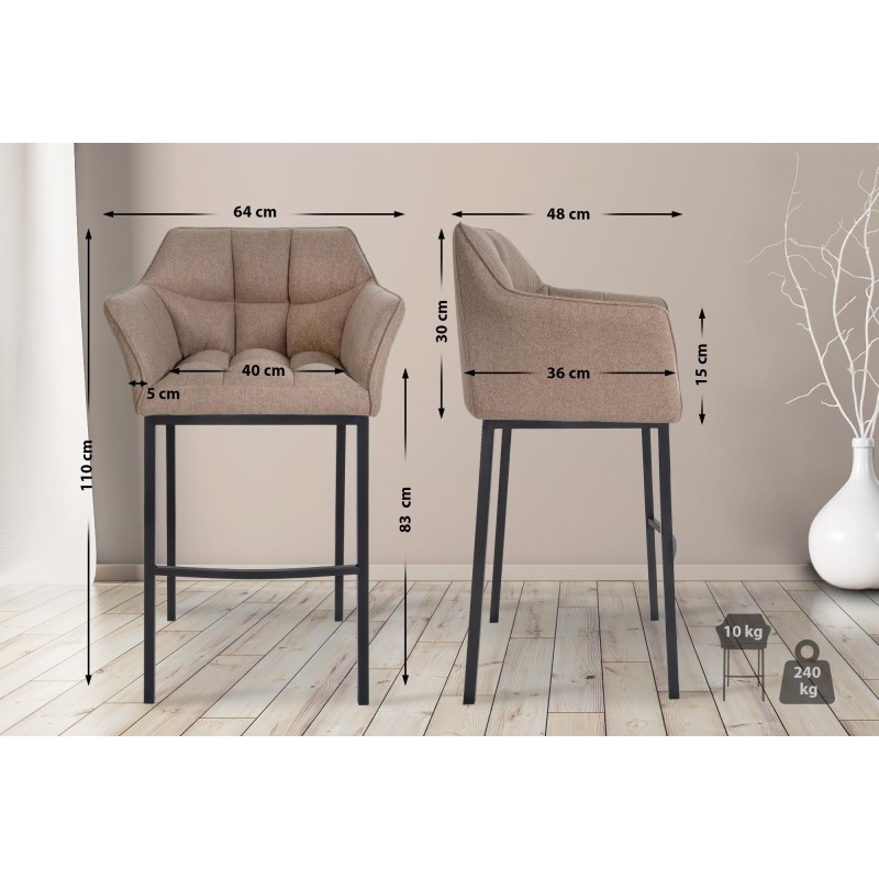 Taburete de bar Damaso B de fieltro con base de 4 patas