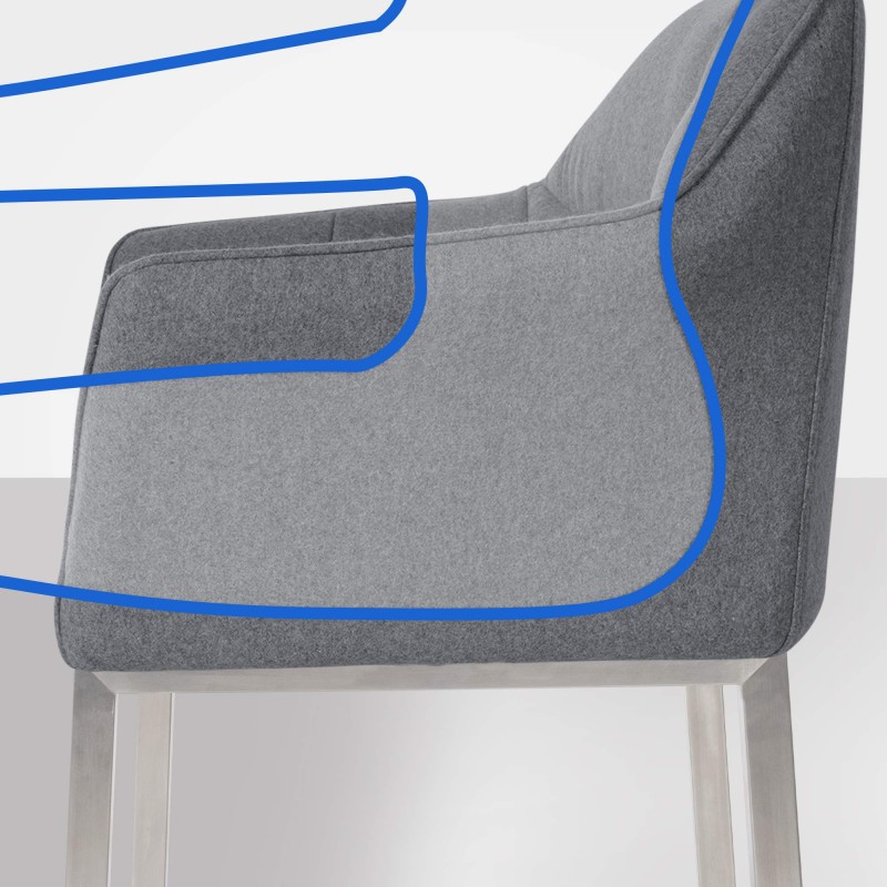 Taburete de bar Damaso E de fieltro con base de 4 patas