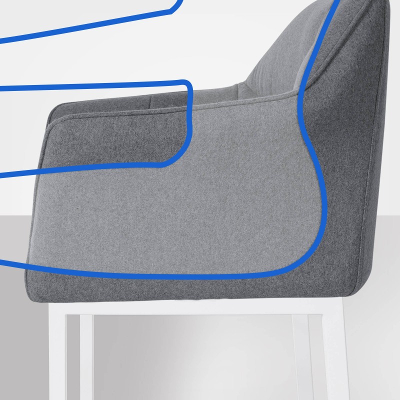 Taburete de bar Damaso W de fieltro con base de 4 patas