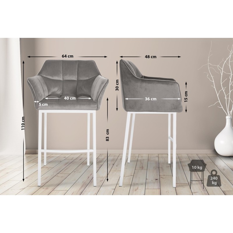 Taburete de bar Damaso W de terciopelo con base de 4 patas