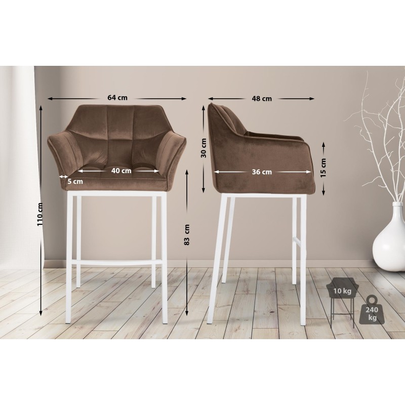 Taburete de bar Damaso W de terciopelo con base de 4 patas