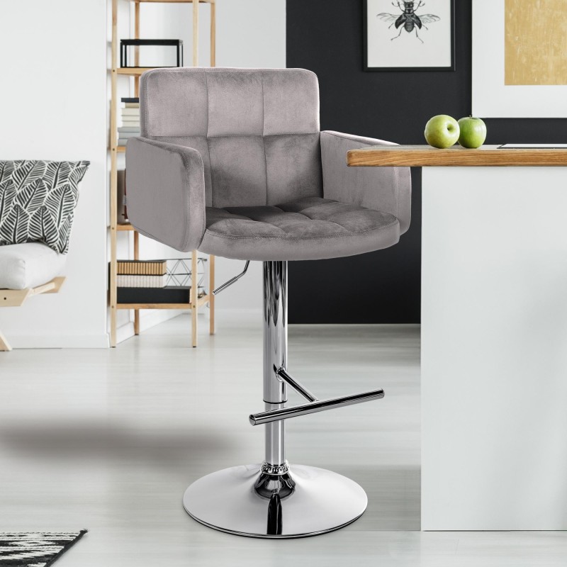 taburete de bar de terciopelo cromado de Los Ángeles