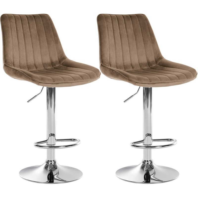 Juego de 2 taburetes de bar Toni en terciopelo cromado