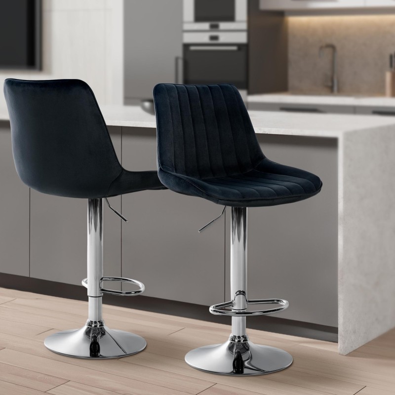 Juego de 2 taburetes de bar Toni en terciopelo cromado