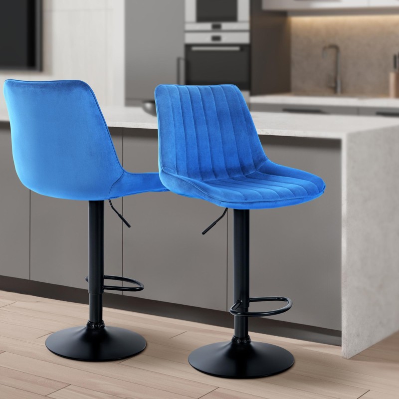 Juego de 2 taburetes de bar Toni en terciopelo negro