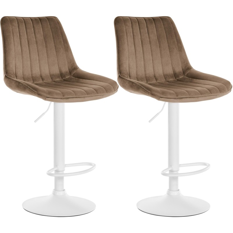 Juego de 2 taburetes de bar Toni en terciopelo blanco