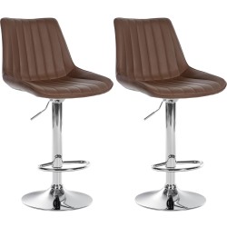 Juego de 2 taburetes de bar Toni, imitación de cuero, acabado cromado