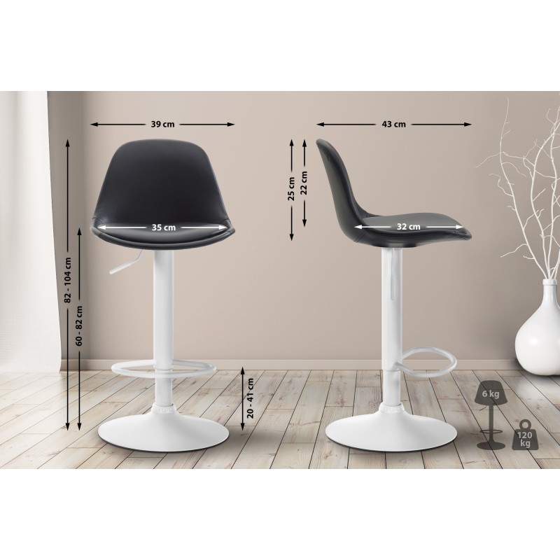 Taburete de bar Kiel, totalmente tapizado en piel sintética blanca.