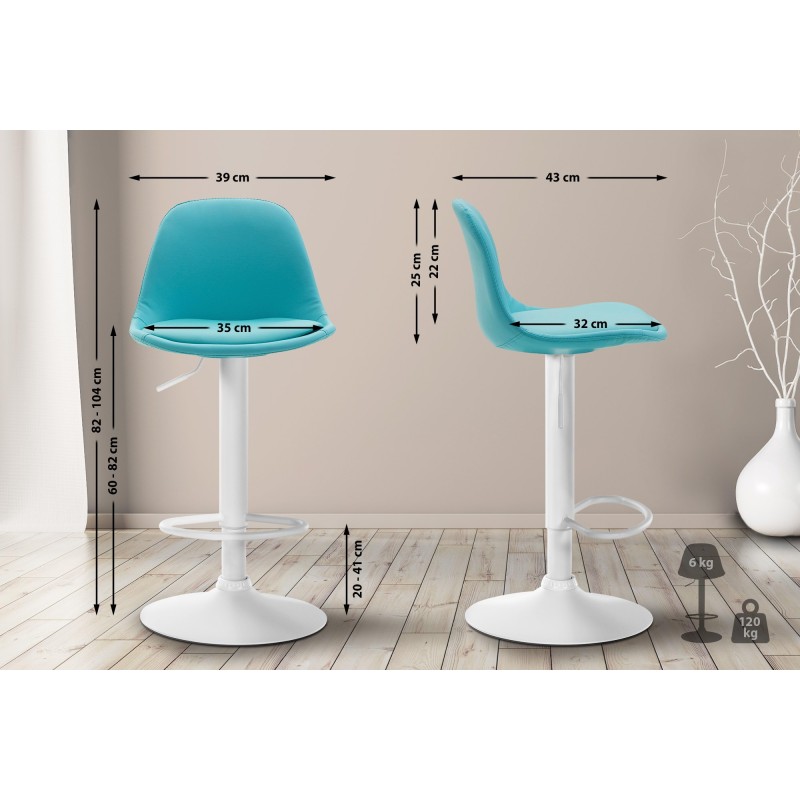 Taburete de bar Kiel, totalmente tapizado en piel sintética blanca.