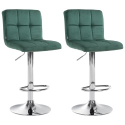 Juego de 2 taburetes de bar peruanos de terciopelo, cromados.