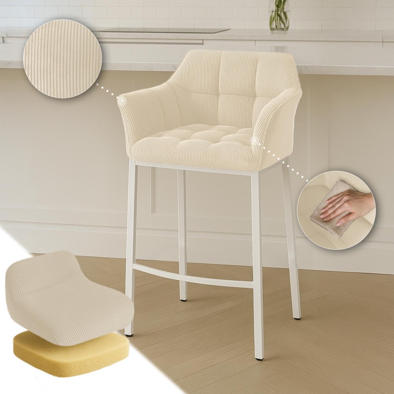 Taburete de bar Damaso W Cord con base de 4 patas