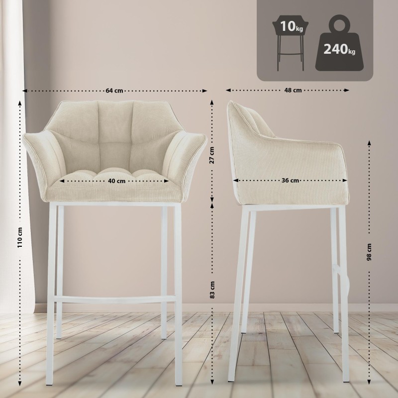 Taburete de bar Damaso W Cord con base de 4 patas