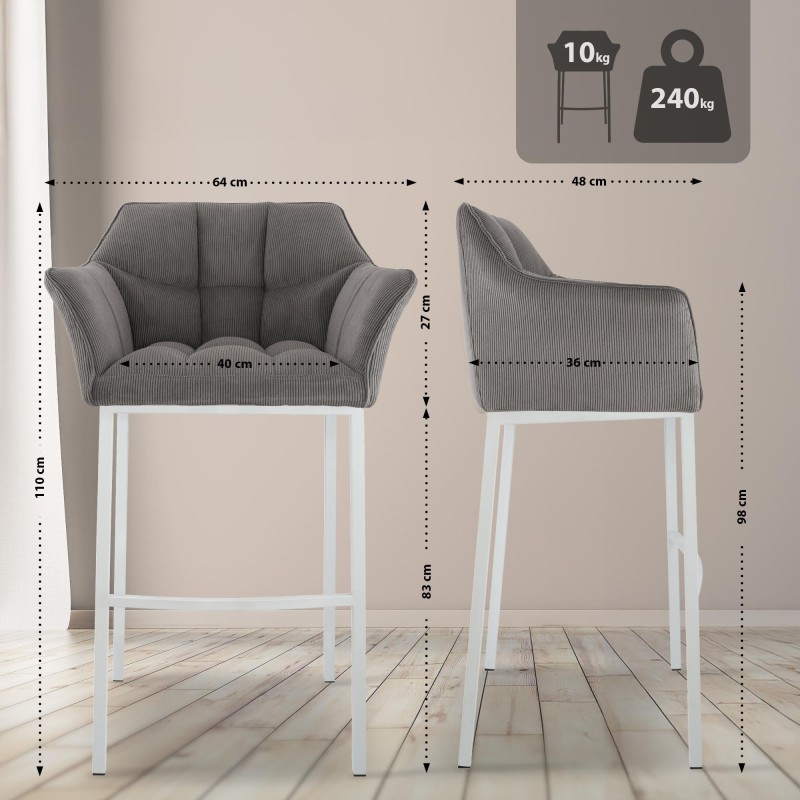 Taburete de bar Damaso W Cord con base de 4 patas