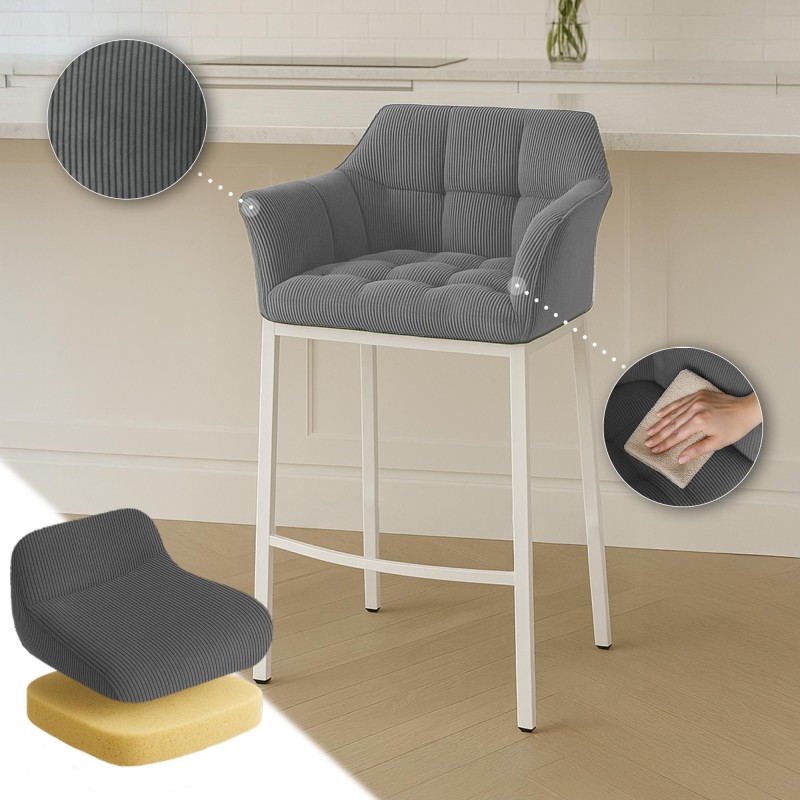 Taburete de bar Damaso W Cord con base de 4 patas