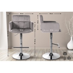 Juego de 2 taburetes de bar Los Ángeles en terciopelo cromado