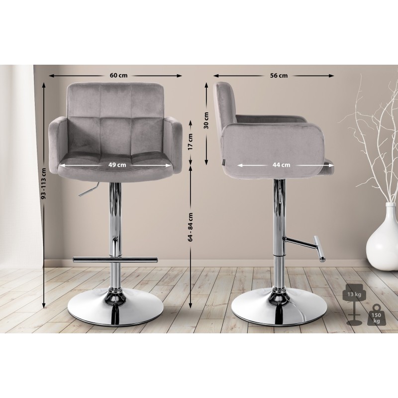 Juego de 2 taburetes de bar Los Ángeles en terciopelo cromado
