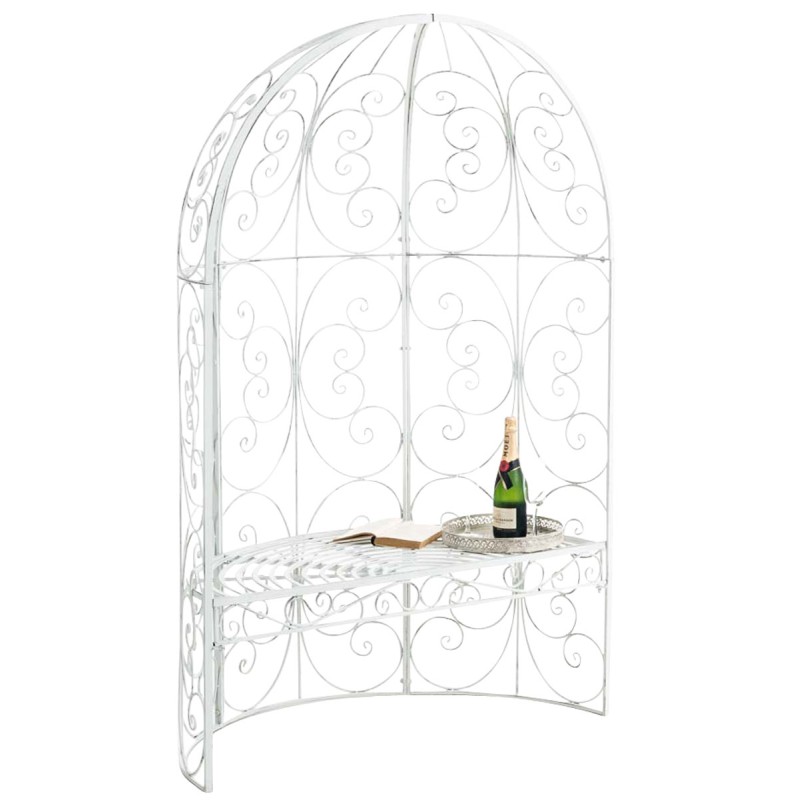 Pabellón semiabierto Rosie con banco blanco antiguo