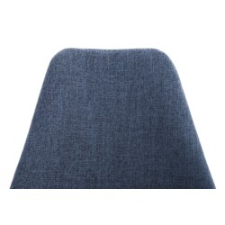 Silla con patas de palo, tapizada en tela cuadrada, azul natural