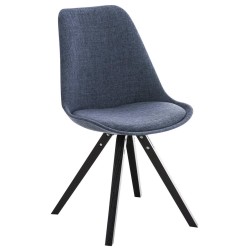Silla con patas de madera, tapizada en tela cuadrada, negra/azul