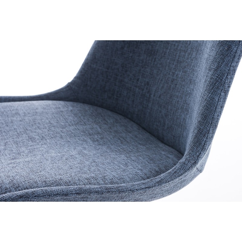 Silla con patas de palo, tapizada, cuadrada, blanca/azul