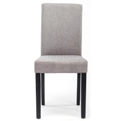 Juego de 4 sillas de comedor Ina, tapizadas en tela negra y gris claro.