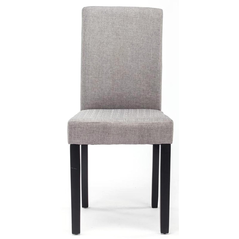 Juego de 4 sillas de comedor Ina, tapizadas en tela negra y gris claro.