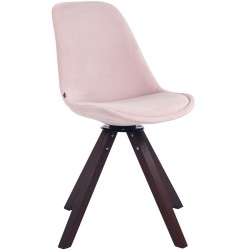 Silla de comedor Troyes cuadrada en terciopelo rosa nogal
