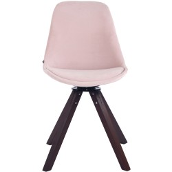 Silla de comedor Troyes cuadrada en terciopelo rosa nogal