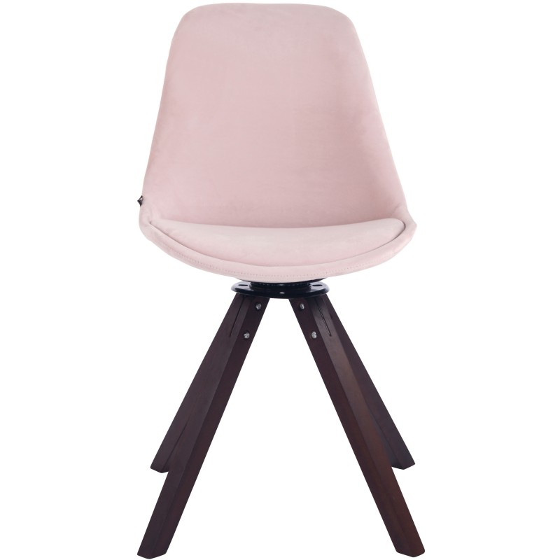 Silla de comedor Troyes cuadrada en terciopelo rosa nogal