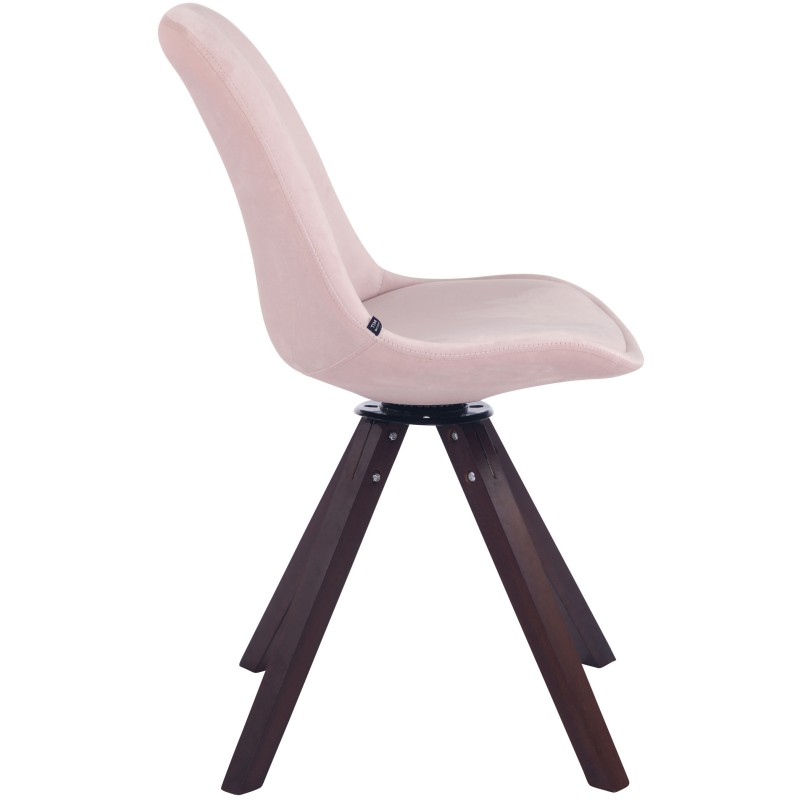 Silla de comedor Troyes cuadrada en terciopelo rosa nogal