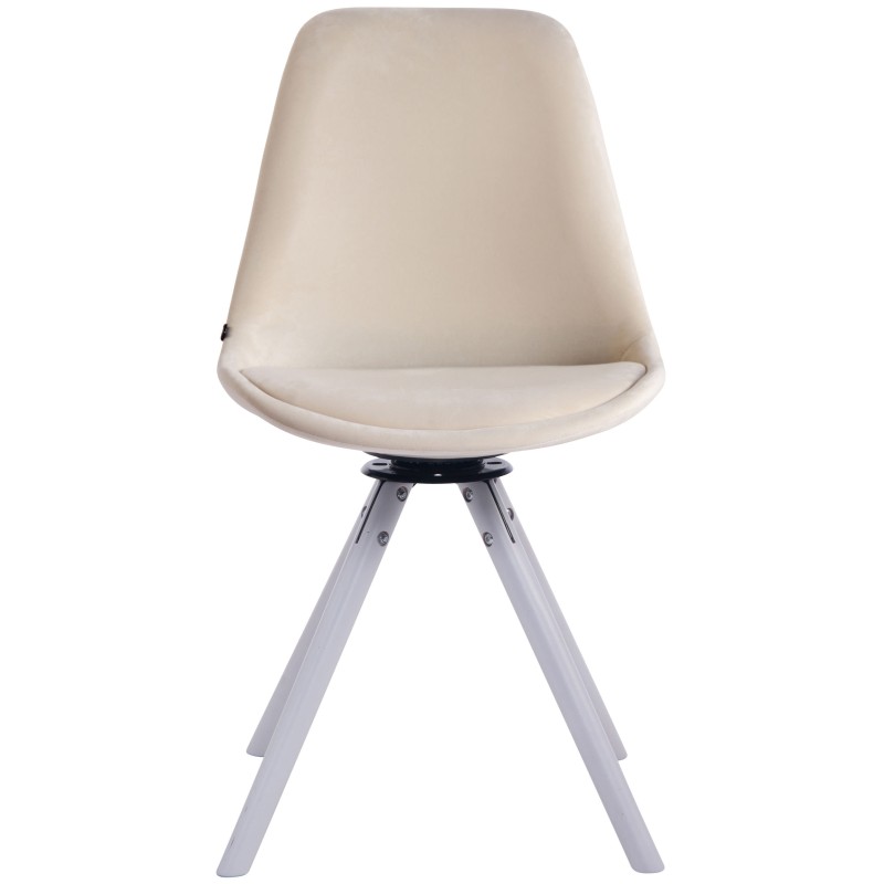 Silla de comedor Troyes, de terciopelo, redonda, blanca/crema