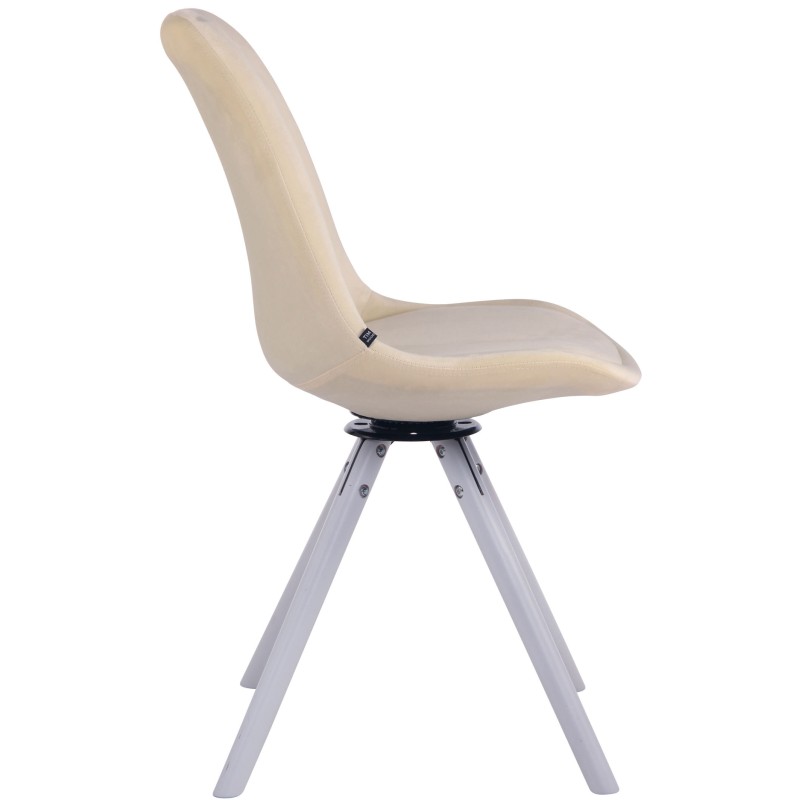 Silla de comedor Troyes, de terciopelo, redonda, blanca/crema