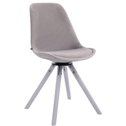 Silla de comedor redonda Troyes de terciopelo blanco y gris