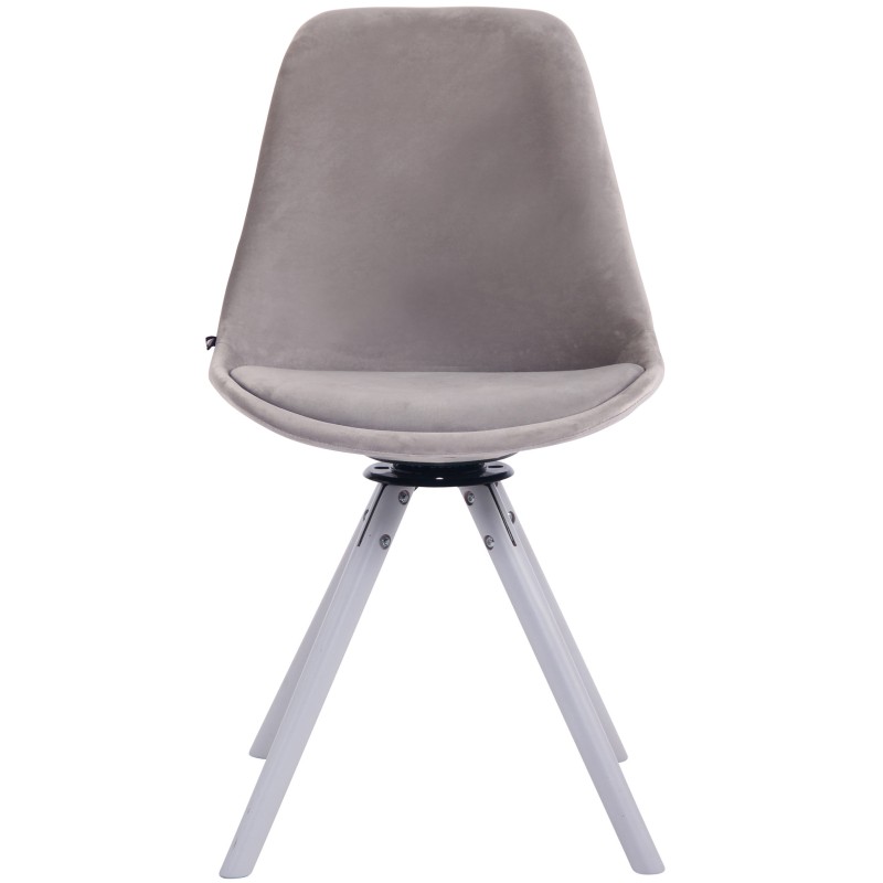 Silla de comedor redonda Troyes de terciopelo blanco y gris