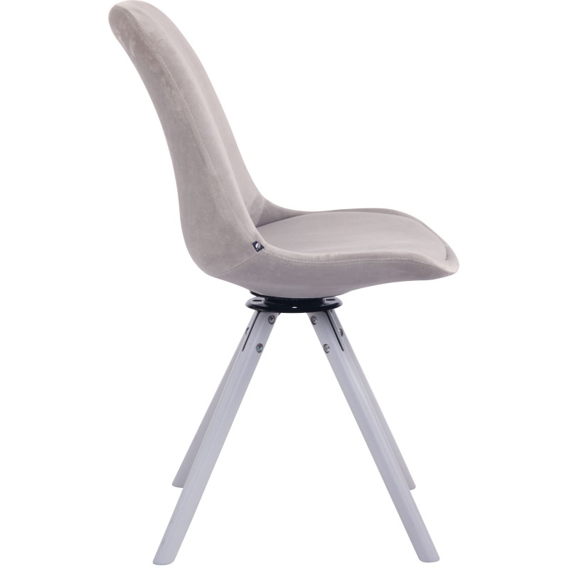 Silla de comedor redonda Troyes de terciopelo blanco y gris