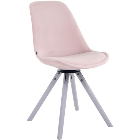 Silla de comedor Troyes, de terciopelo, redonda, blanca/rosa