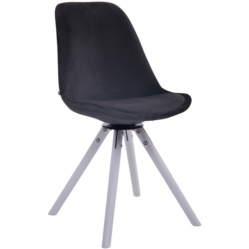 Silla de comedor redonda Troyes en terciopelo blanco y negro