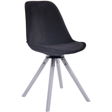 Silla de comedor redonda Troyes en terciopelo blanco y negro