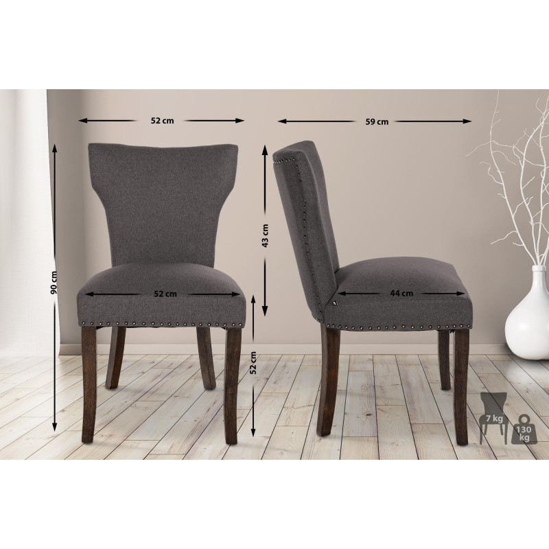 Silla de comedor Zadar, tapizada en tela gris oscuro antigua.