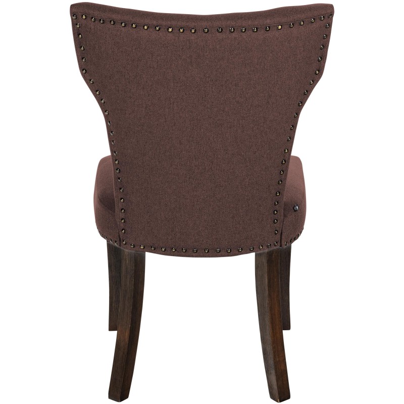 Silla de comedor Zadar, tapizada en tela marrón oscuro antigua.
