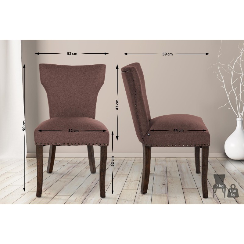 Silla de comedor Zadar, tapizada en tela marrón oscuro antigua.