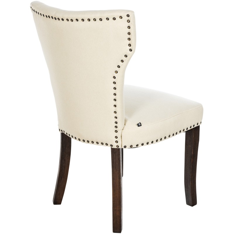 Silla de comedor Zadar, tapizada en tela color crema oscuro antiguo.