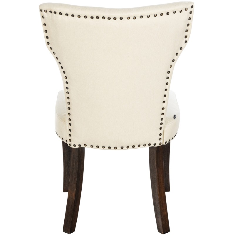 Silla de comedor Zadar, tapizada en tela color crema oscuro antiguo.