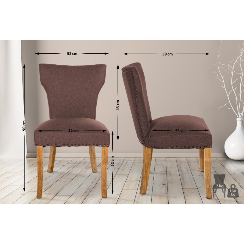 Silla de comedor Zadar, tapizada en tela marrón claro antigua.