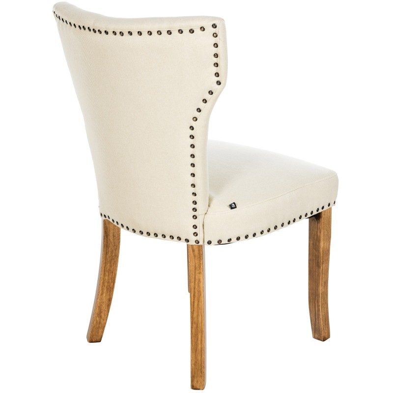 Silla de comedor Zadar, tapizada en tela color crema claro antigua.